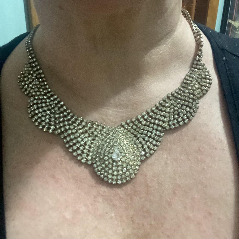 Gold-Tone Crystal Bib Necklace